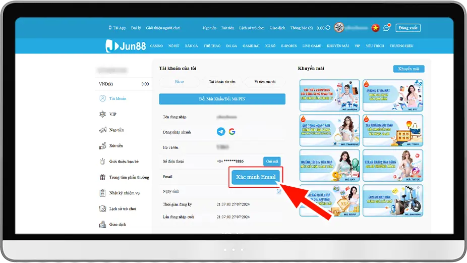 Bước 2:  Chọn Xác minh Email